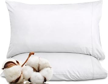 Royale Linens 300 Thread Count 100% Long Staple Combed Cotton Pillowcases Set Of 2 - Ultra Soft - Standard Bed Pillow Cover - 20"x26" - Breathable, Cool & Crisp Percale White Pillow Cases Std, White