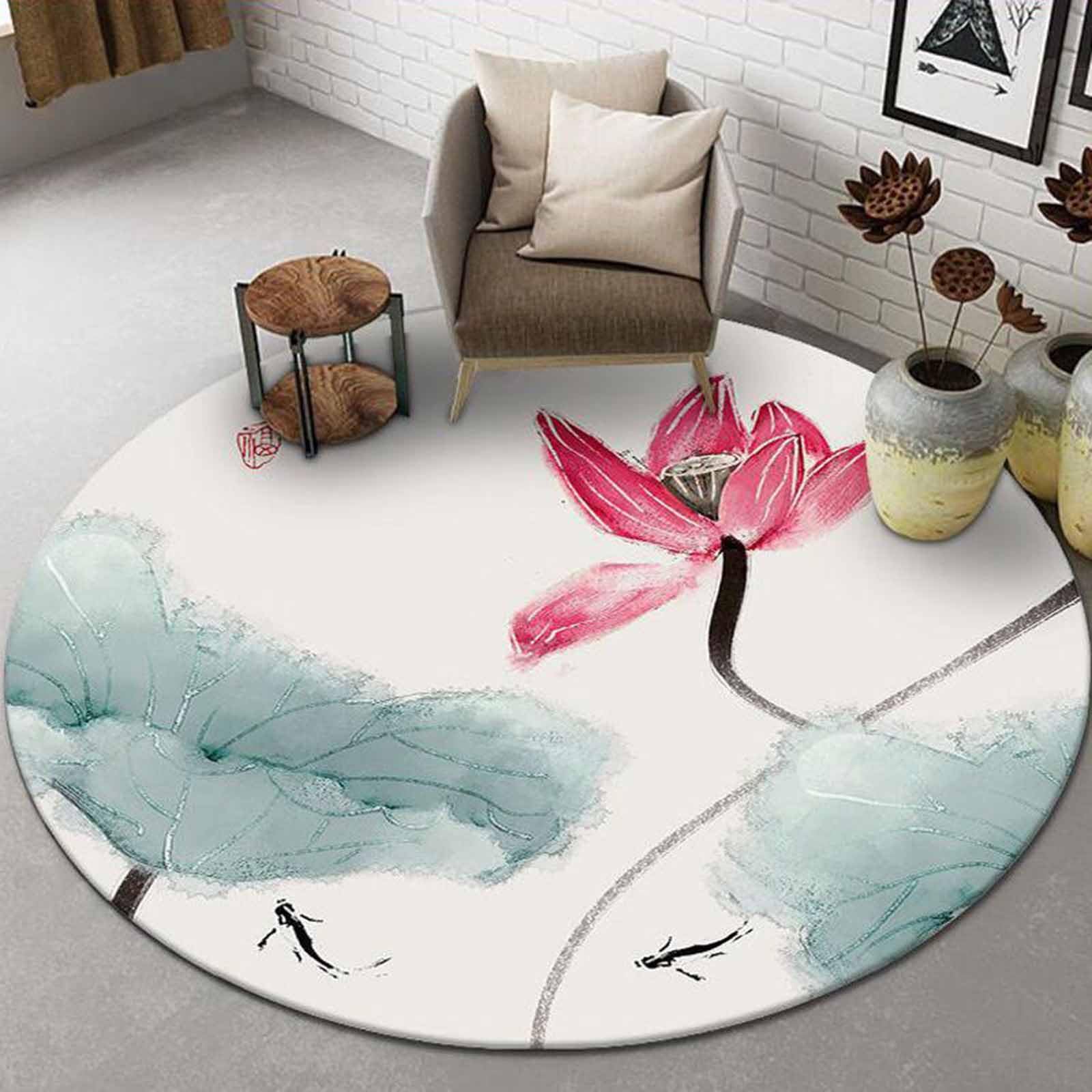 Tapis Ronds Fleurs Beige Gris Rouge 60cm 80cm 100cm 120cm 140cm 160cm 180cm 200cm Tapis Lavable en Machine pour Salle d'étude Salon Chambre à Coucher