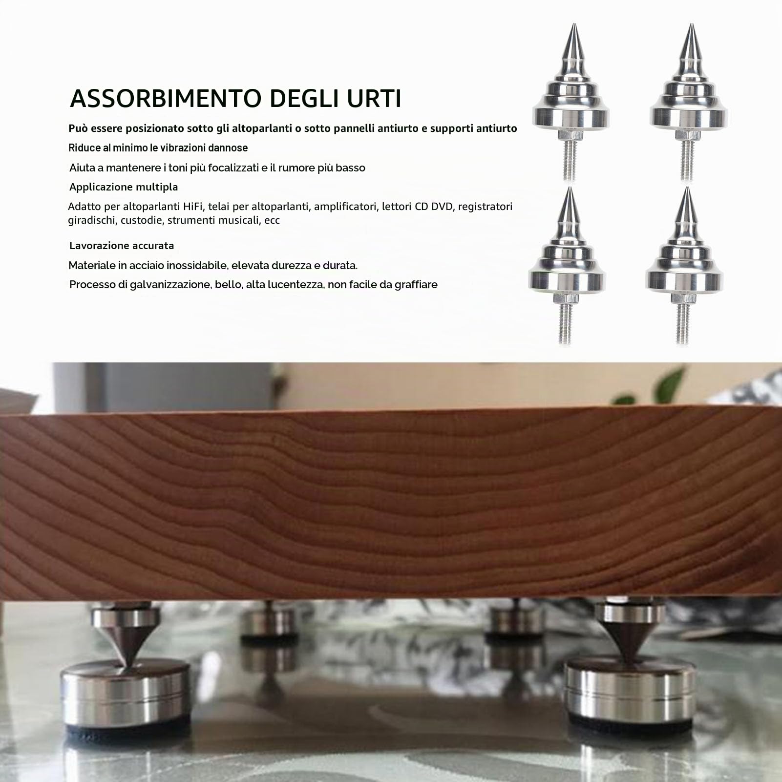 Piedini Isolanti per Altoparlanti HiFi, Piedini Isolanti Regolabili in Acciaio Inossidabile Ammortizzanti per Altoparlanti HiFi, Amplificatore, Giradischi (M6)