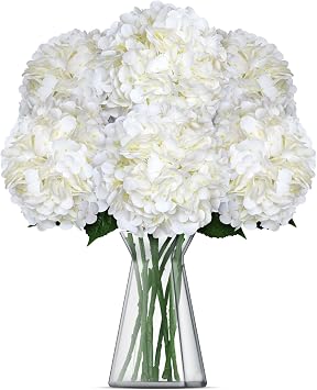8pcs Hydrangea Artificial Flowers White Silk Fake Flower Bouquets Faux Hydrangea with Stems for Home Table Centerpieces Wedding Party Decoration White, 8 PCS