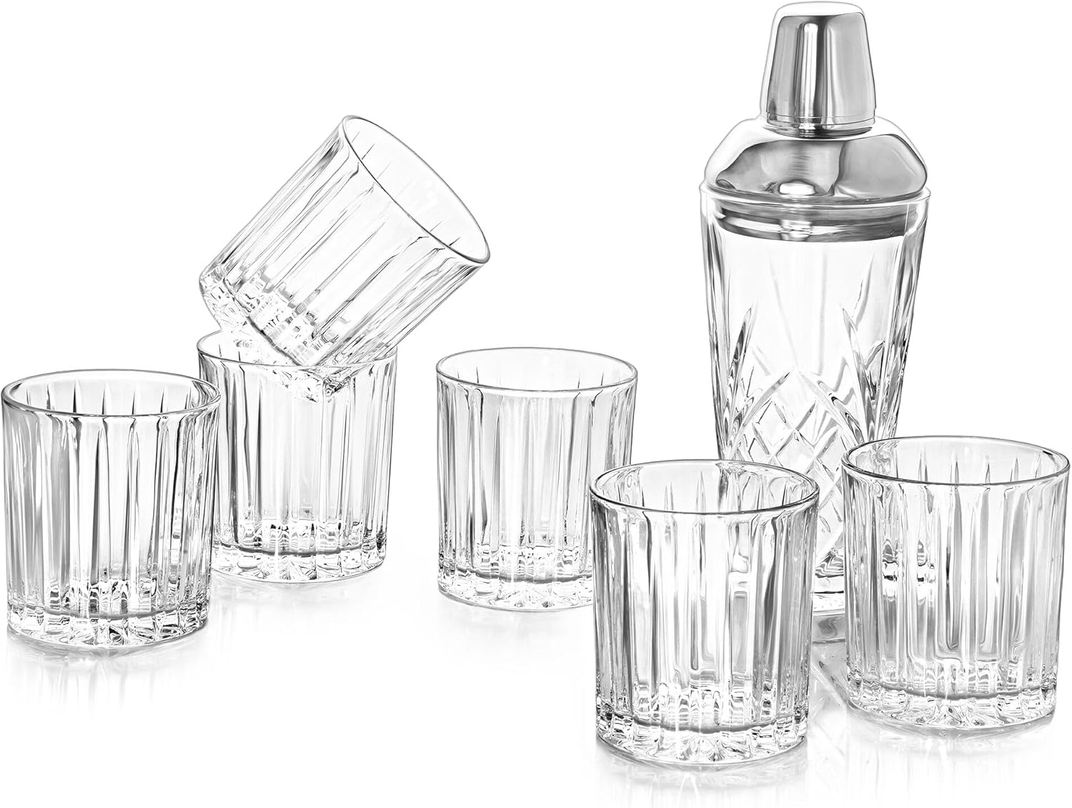 Old Fashioned Crystal Glasses for scotch, cocktail, smoothie, water Set of 6, Cocktail Glasses, Perfect for Rocks, Scotch, Bourbon, Cognac, Vodka, Dishwasher Safe (Line)
