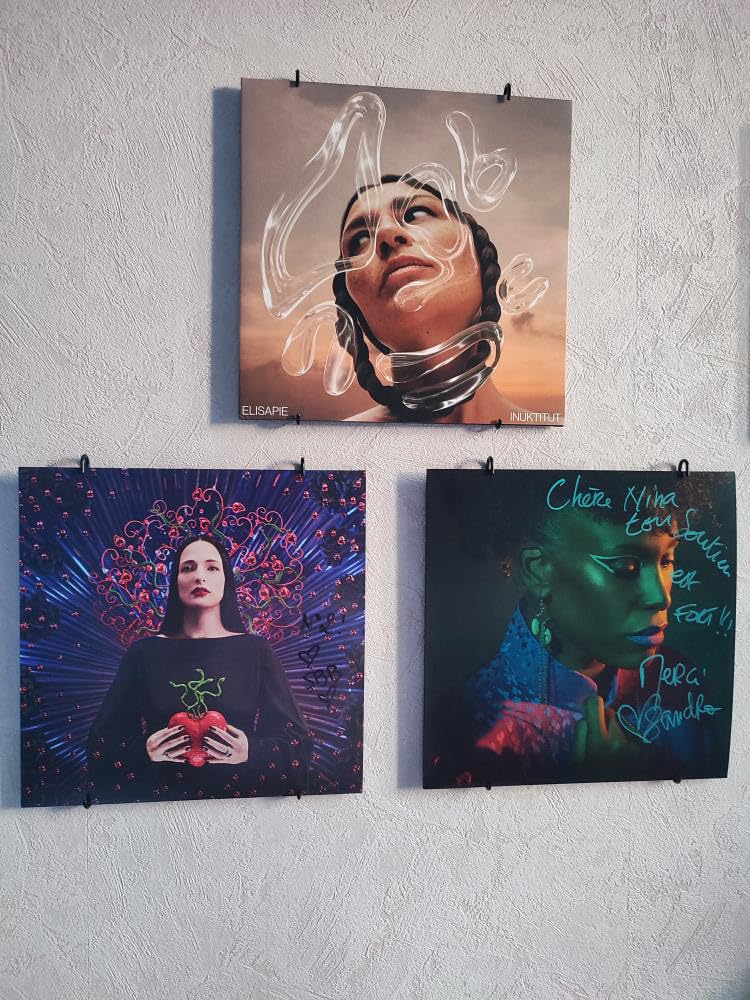 Générique Vinylis – 4 Supports Muraux Vinyle 33 Tours | Accroche et Présentoir pour Pochettes | Cadres Déco Pochette Disque | Rangement et Porte Vinyle Design | Métal Noir