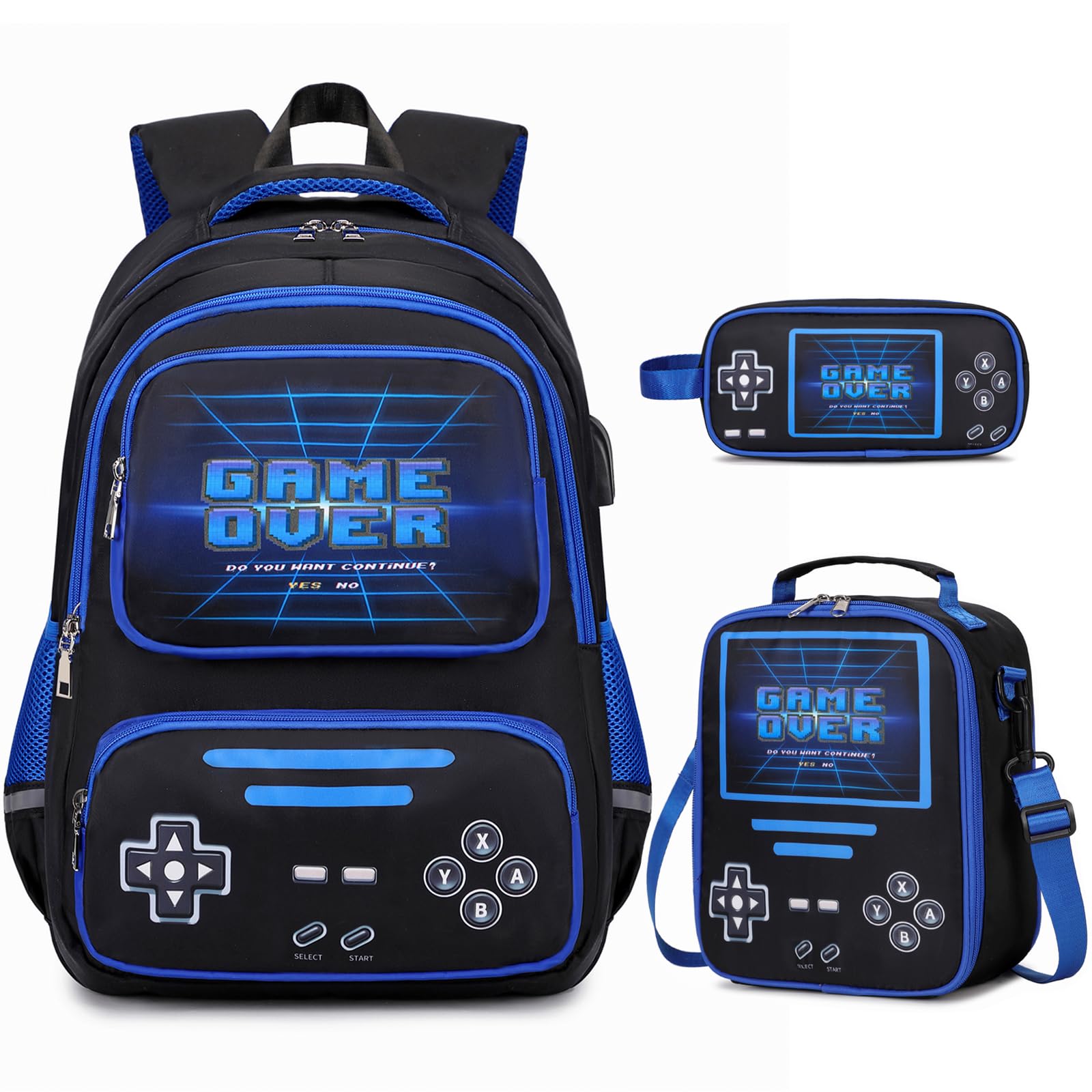 ACESAK Gamer Backpack for Boys - Cool Luminous School Backpack with Lunch Bag Pencil Case - Kids Boys Backpack Elementary Middle School Book Bags for
