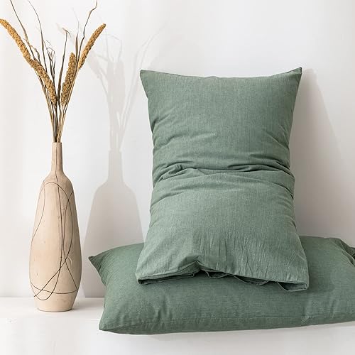 Miniatura 8 de Juego de funda de edredón tamaño Queen, 100% algodón lavado, 3 piezas, suave, cómodo, transpirable, elegante, ropa de cama de tacto de lino, 1 funda