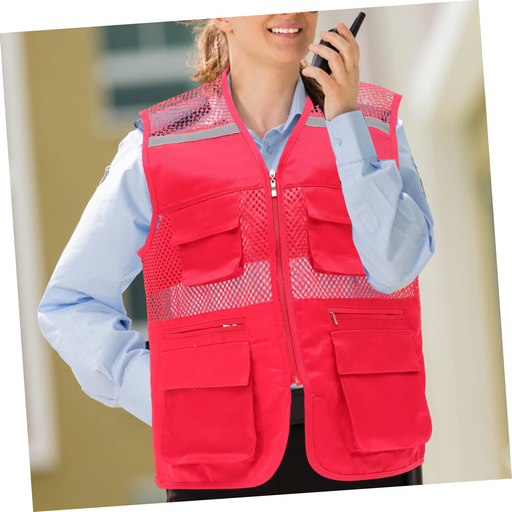 Ciieeo Outdoor Volunteer Vest Reflective Safety Pockets Breathable High Visibility Vest for Work Construction Gear