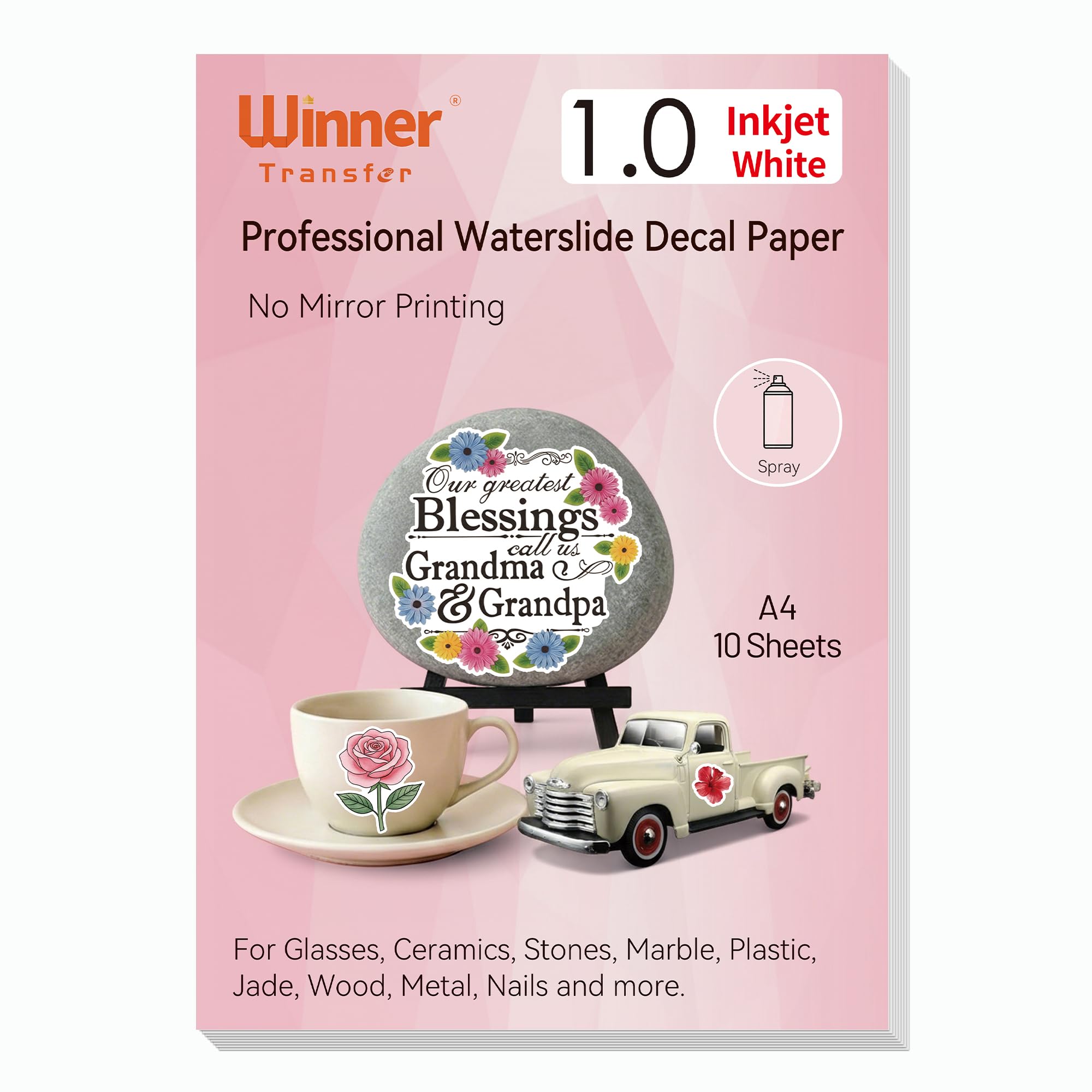 WinnerTransfer Professional Waterslide Decal Paper Inkjet White 10 Sheets A4 Water-Slide Transfer Transparent Printable Water Slide Decals Quick Dry, Strong Adhesion, Easy Application(WT-IW1-1.0-10)