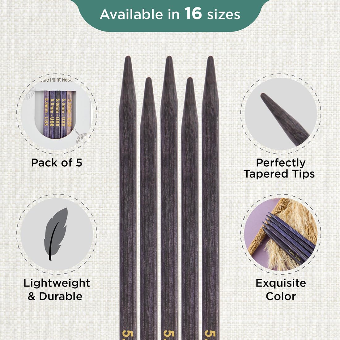 KnitPro J’Adore Cubics Double Pointed Needles 6" (15cm), Lavender, 5.00mm - Image 3