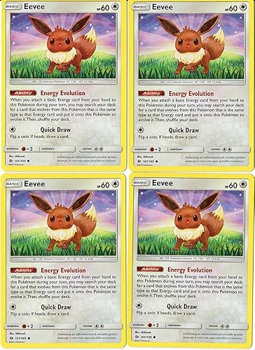 POKEMON Juego de cartas - Eevee 101149 - Juego de base de sol y luna (conjunto de capas) - Lote de 4 cartas