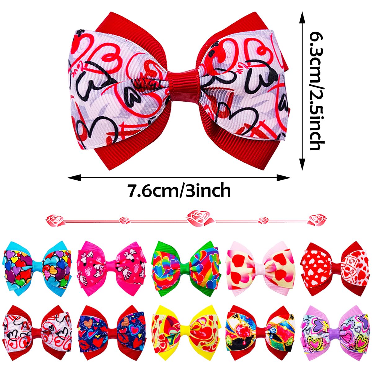 JpGdn 10pcs Valentine's Day Dogs Bowties Charms Attachment Bows Slide for Small Medium Puppy Doggy Cat Kitten Rabbit Bunny Grooming Accessories Embellishment