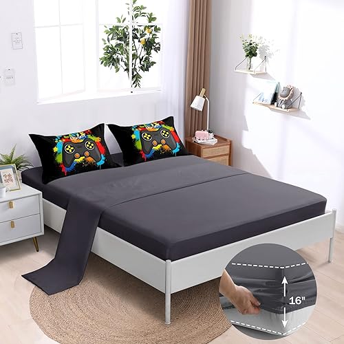 Miniatura 4 de BDUCOK Juego de edredón de 6 piezas para niños, juego de ropa de cama tamaño Queen, edredón de control de videojuegos para niños y adultos, juegos