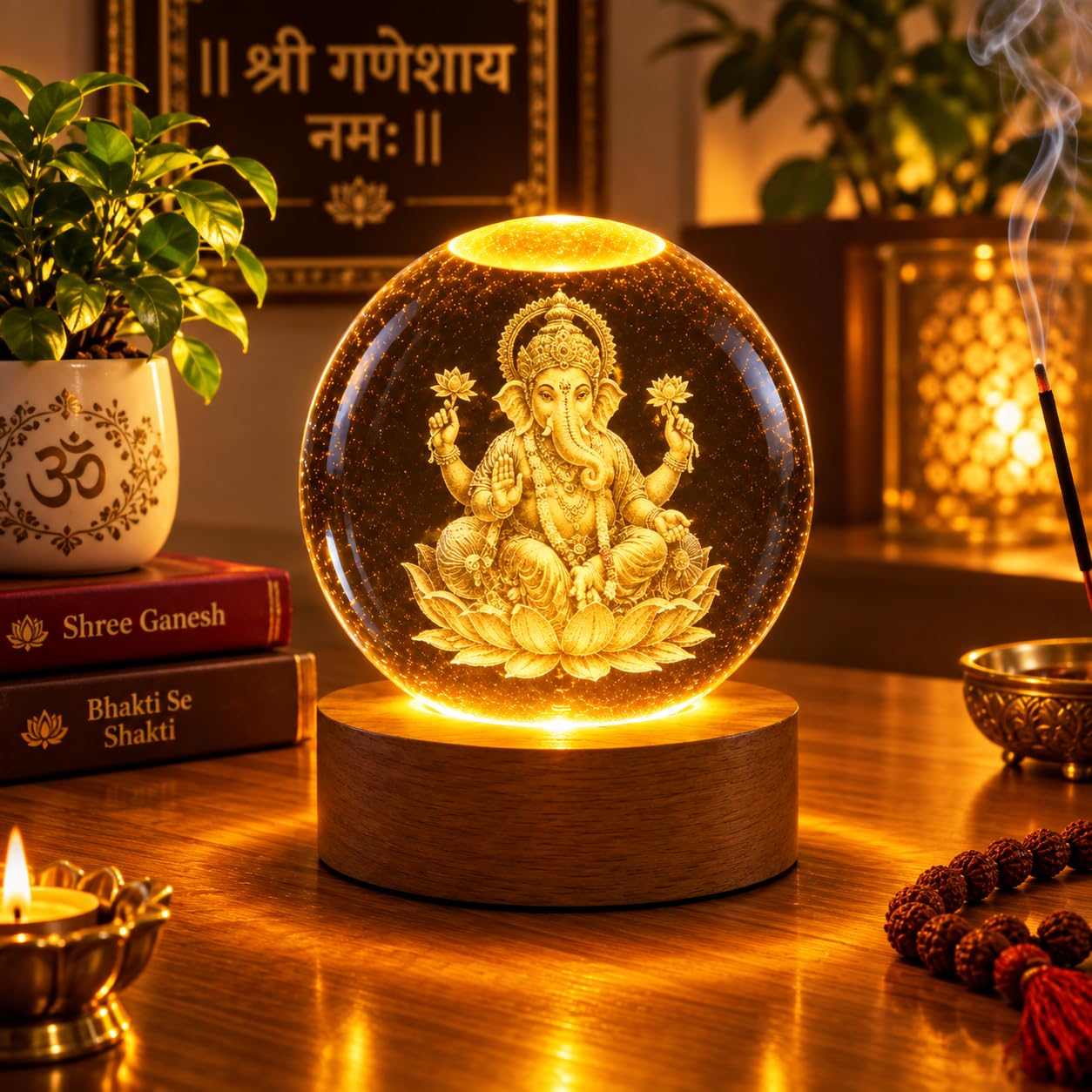 Meditating Hanuman Crystal Ball Lamp - USB LED -21