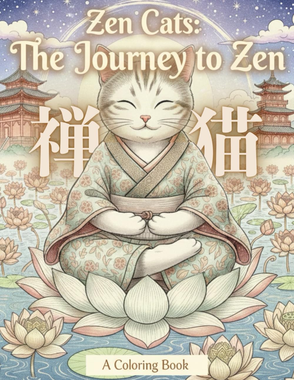 Zen Cats : The Journey to Zen: A Premium Grayscale Coloring Book of Ukiyo-e style Felines (Oiran Cat: Vibrant Days in Old Edo)