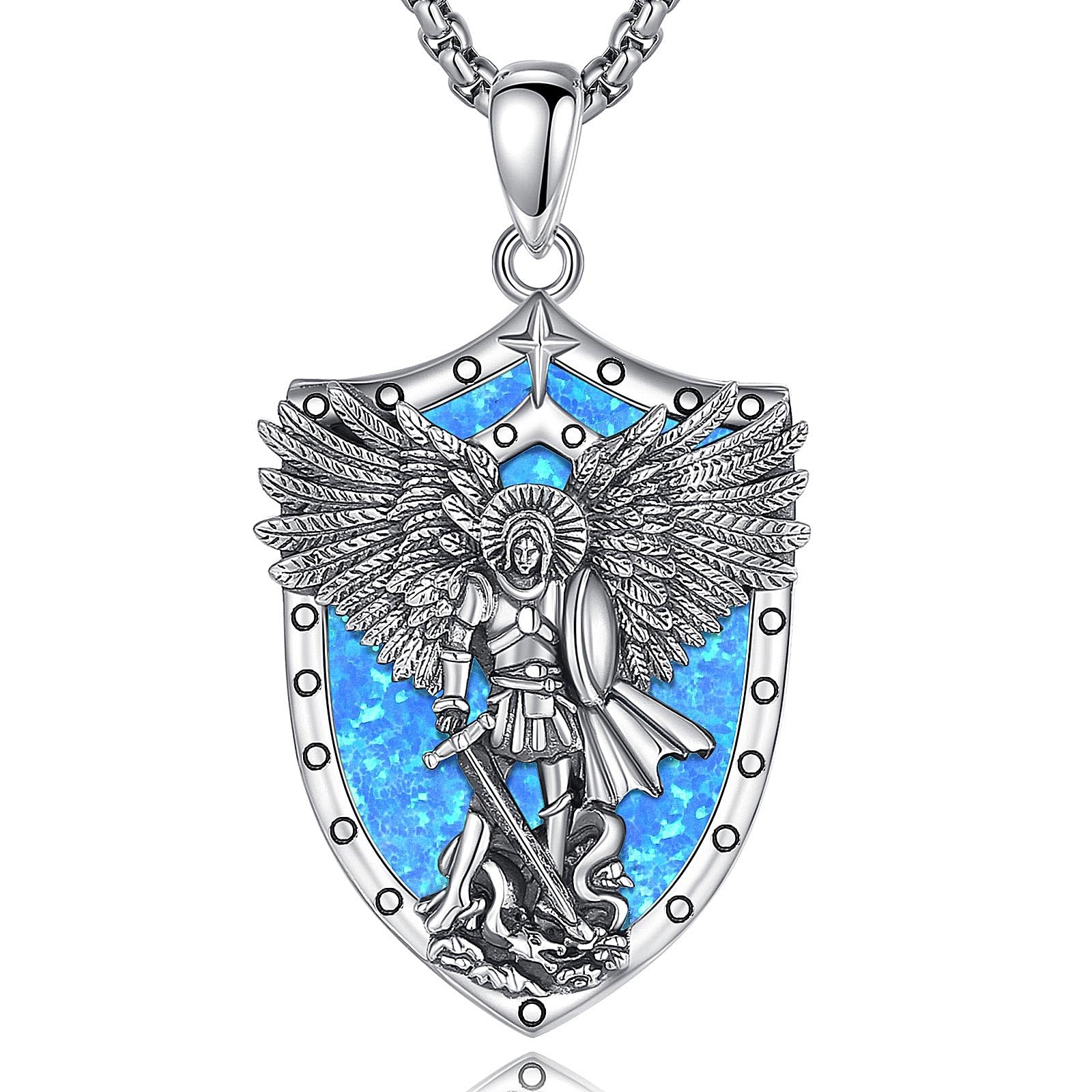 AEONSLOVE 925 Sterling Silver Saint Christopher Necklace for Men Women, Saint Michael/Saint Benedict Cross/Seal of the Seven Archangels Medal, Christian Catholic Jewelry for Boy Girl
