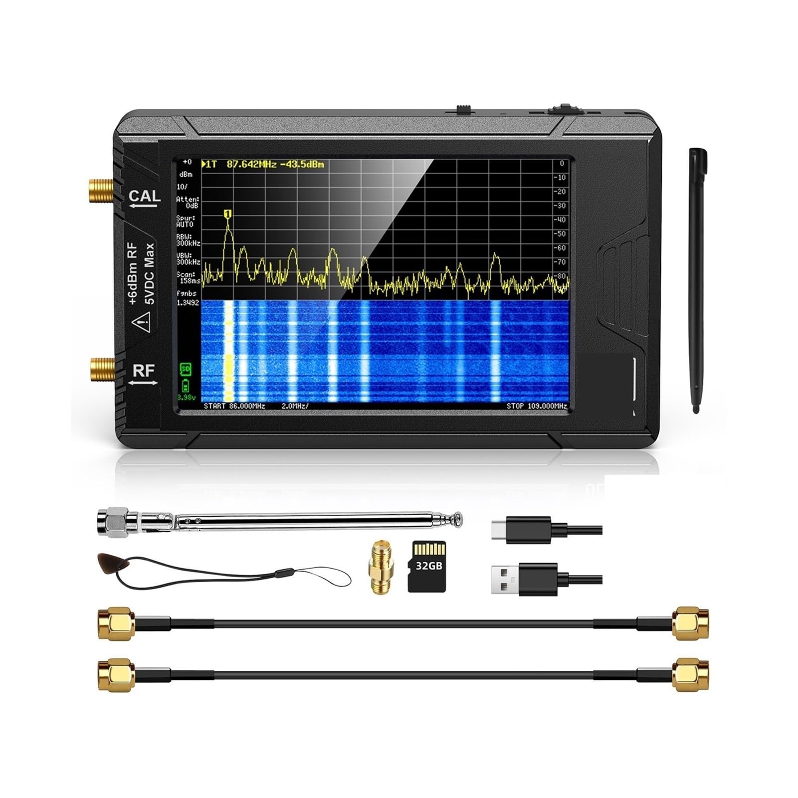 Analizador Vectorial de Redes, Analizador de Espectro con Pantalla de 2.8" Pantalla ULTRA de 4" 100kHz a 5.3GHz con Tarjeta de 32GB Versión V0.4.5.1 Medición de Parámetros S, ROE(SA ULTRA)