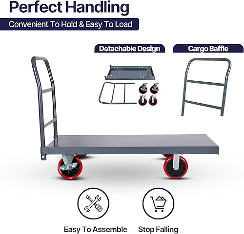 Miniatura 6 de 5Seconds Carrito de plataforma de plataforma de plataforma industrial, resistente, 60 x 30 pulgadas, camión de mano súper resistente con capacidad