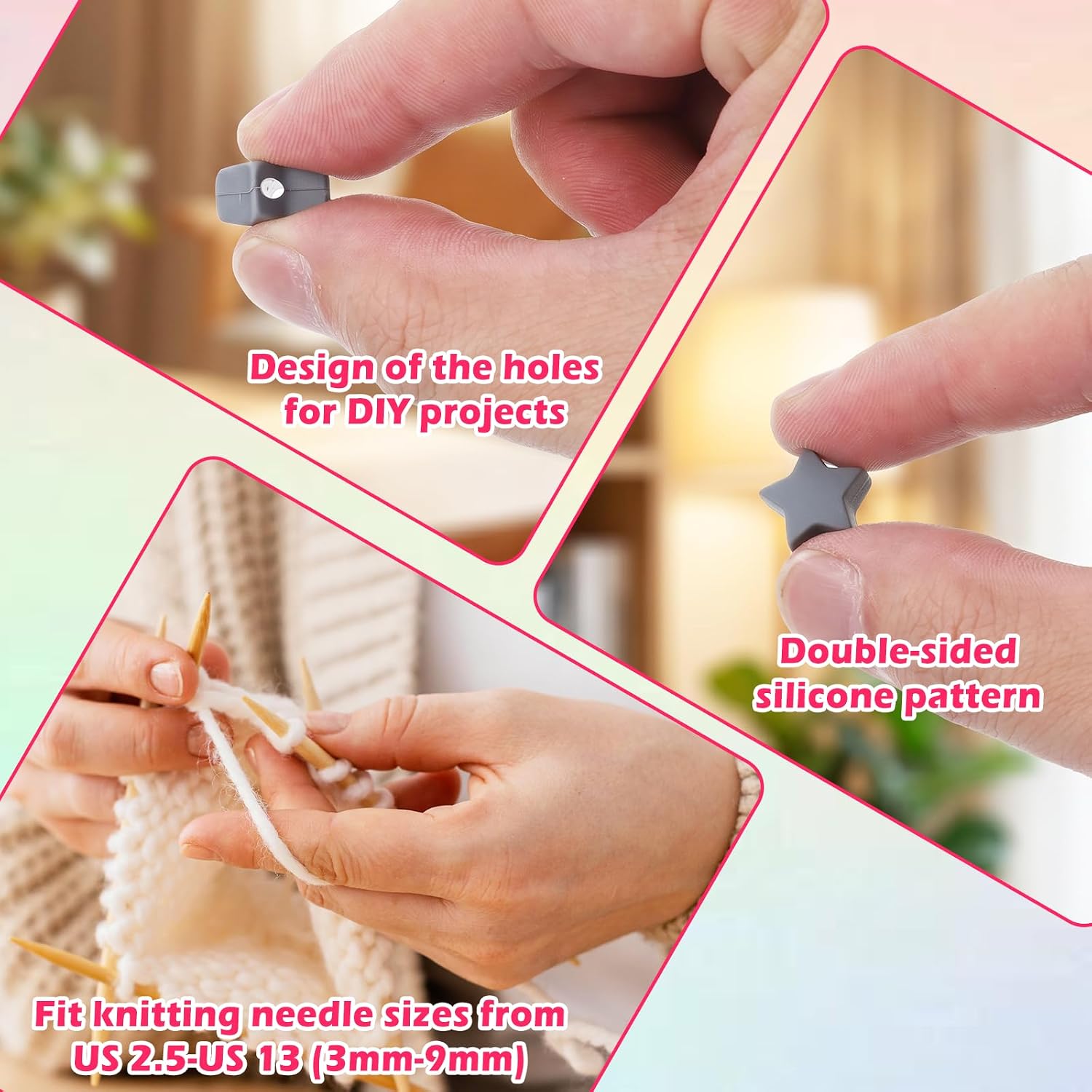 25 PCS Star Knitting Needle Stoppers, Silicone Point Protectors Accessories Cute Needle Minder Point Protectors for Crochet, DIY Crafting Supplies