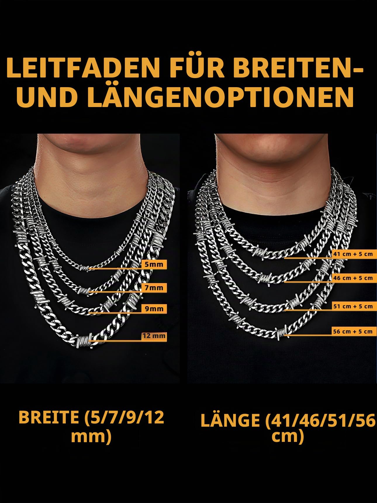 Bestyle Halskette Herren Stacheldraht Panzerkette Dornen Edelstahlkette Hip-Hop Punk Gothic Kubanische schmuck männer Verlängerungskette