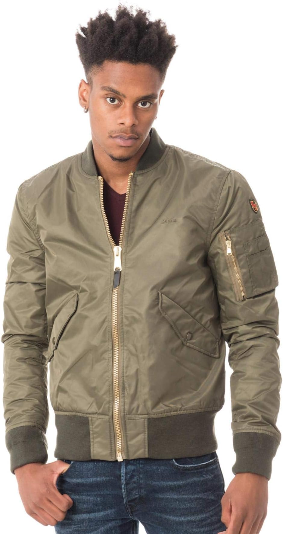 Schott Mens Schott Jktac Army Khaki Bomber Jacket - XL