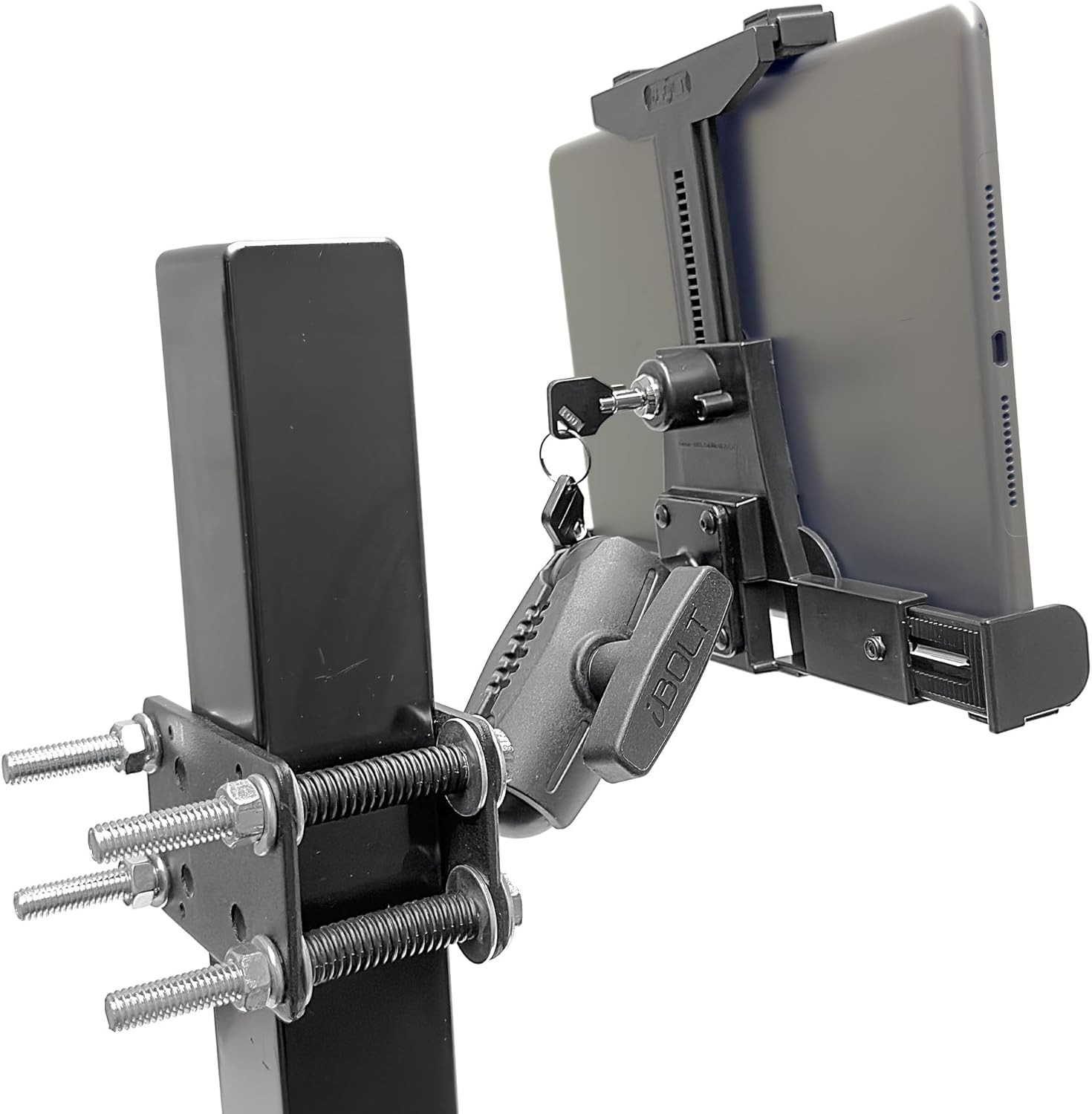 iBOLT Dock’n Lock Bizmount 38mm/ 1.5 inch/C Size Pillar Mount- Heavy Duty Secure Forklift Locking Tablet Mount for Warehouse Vehicles and 7-10 inch Tablets