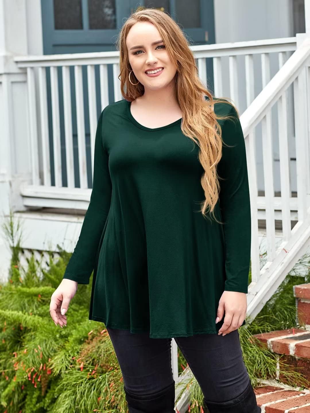 LARACE Long Sleeve Tunics Tops Plus Size for Women V Neck Loose Fit Flowy Clothing for Leggings - Image 3