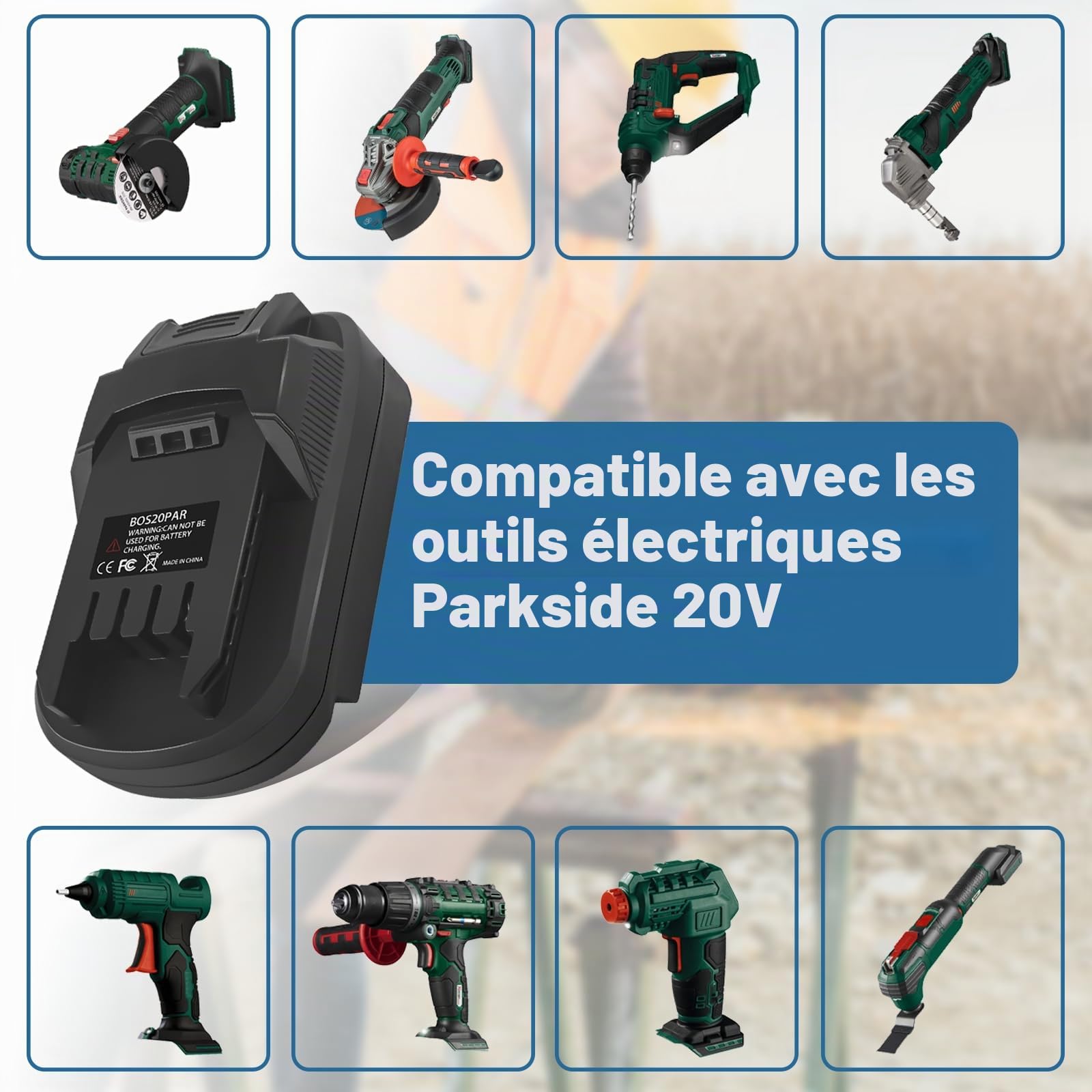Adaptateur de Batterie pour Bosch Professional 18V Système vers Outils Parkside 20V XTeam, BOS20PAR Convertisseur pour Bosch 18V Professional à remplacer la Batterie Parkside 20V