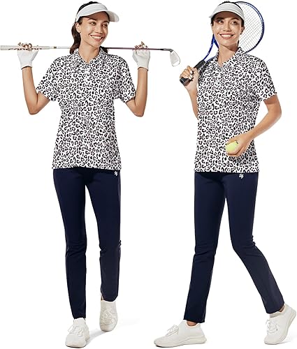 Miniatura 4 de Hispotim Women's Short Sleeve Polo Shirt Lightweight Printed Golf Shirts Quick Dry Workout Golf Polo Shirts