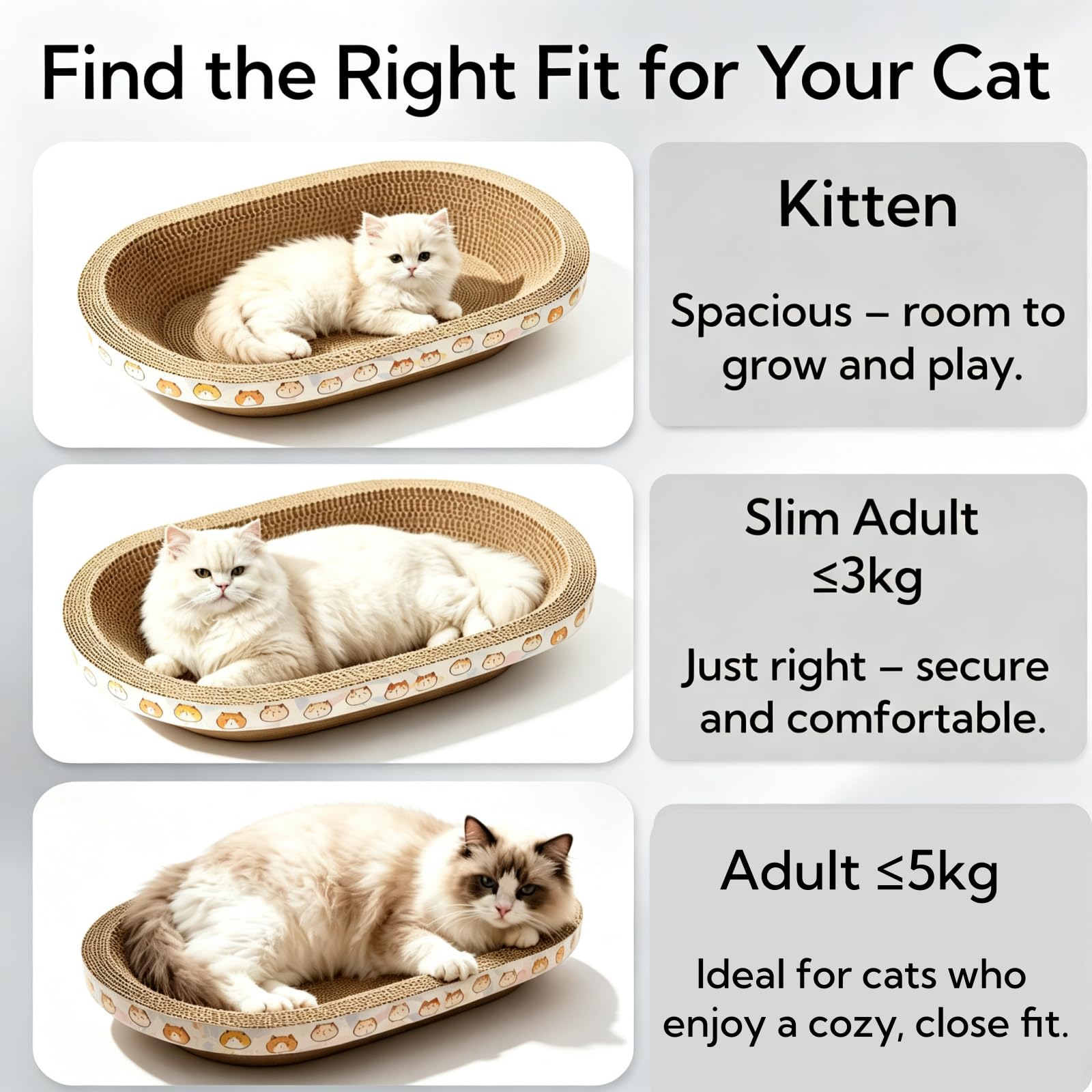 Pack de 3 Rascadores de Cartón para Gatos - Cama Rascador Ovalada Grande, Cojín para Interiores, Protector de Muebles en Forma de Nido - Cuidado de Uñas