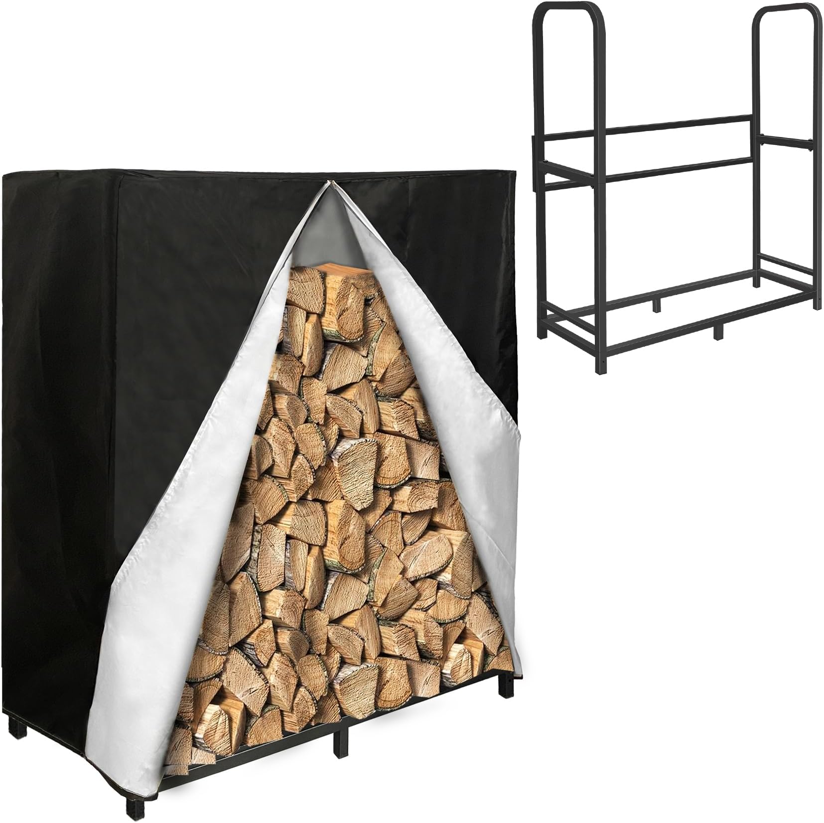 Amazon.com : ztysn Firewood Rack Outdoor with Cover 3.3ft Fire Wood ...