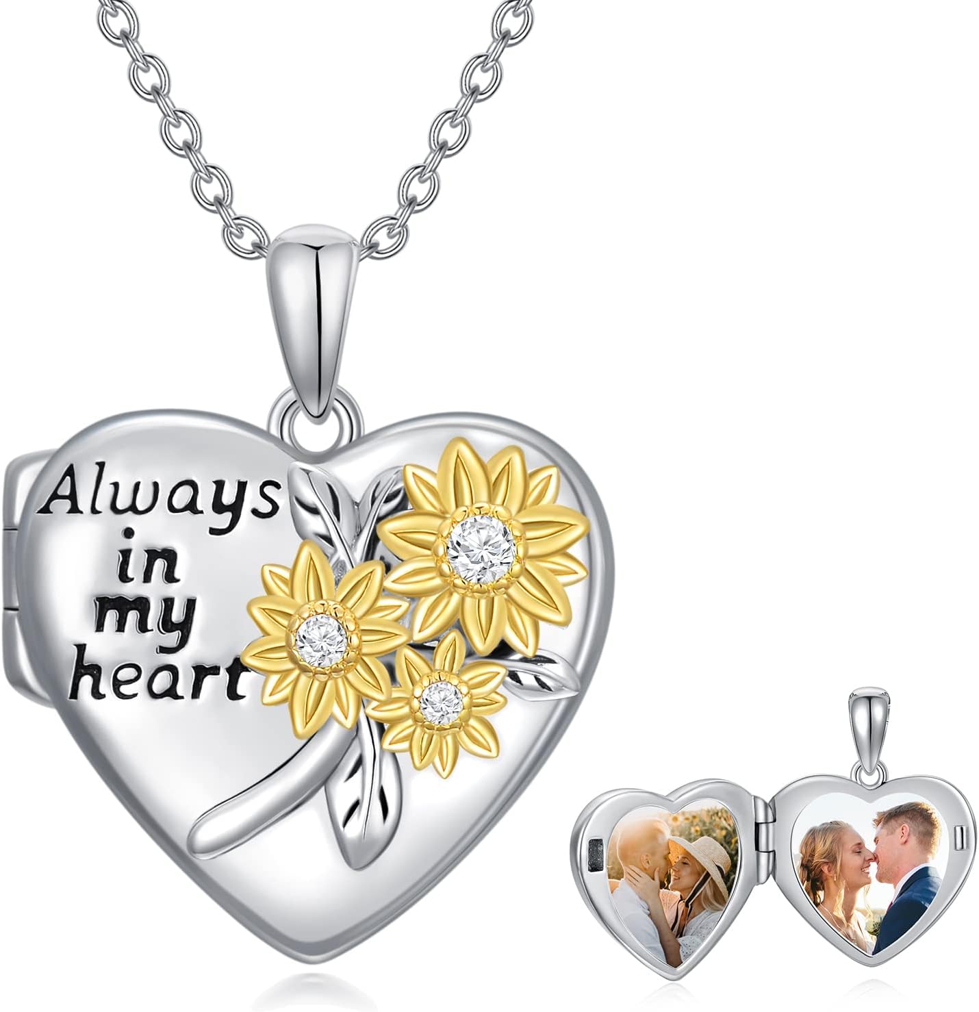Heart Locket Necklace That Holds Picture Sterling Silver Sunflower Locket Jewelry Gifts for Women (Locket Only)