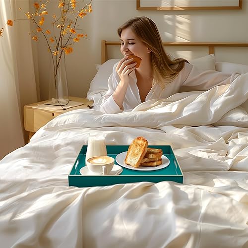 Miniatura 65 de MAONAME Bandeja decorativa, bandeja negra con asas, bandejas de mesa auxiliar, bandejas cuadradas de plástico para otomana, baño, cocina, 13 x 13 x