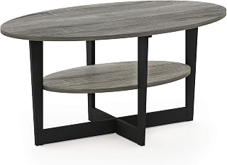 FURINNO Oval Coffee Table, Engineered Wood, French Oak/Black, 1-Pack