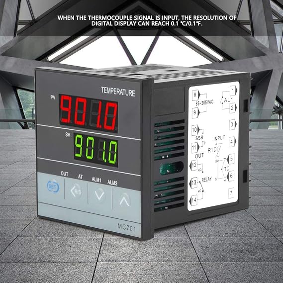 Marhynchus MC701 Digital PID Temperature Controller for K-type PT100 Sensor Input with Relay and SSR Output Black
