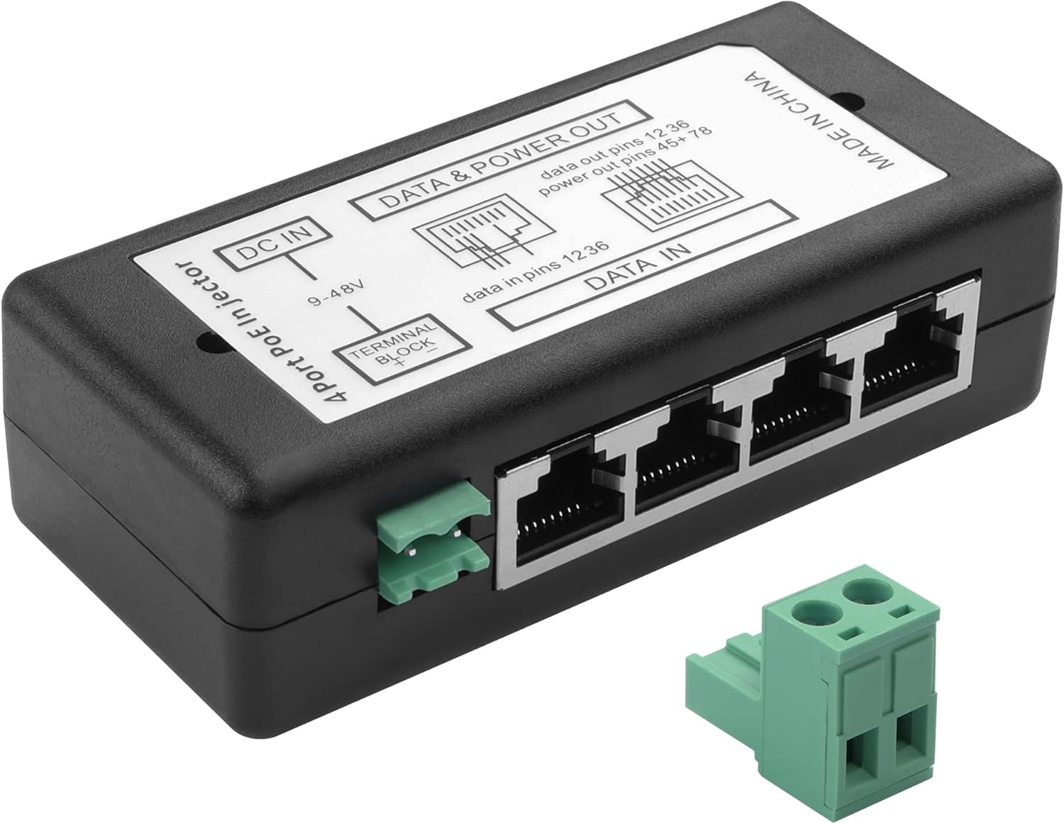 9V-48V 4 Port PoE Power Adapter YACSEJAO 4-Port Ethernet Power Supply for IP Cameras, Wireless APs & IoT Devices | 48V 120W DC Output with Terminal Block