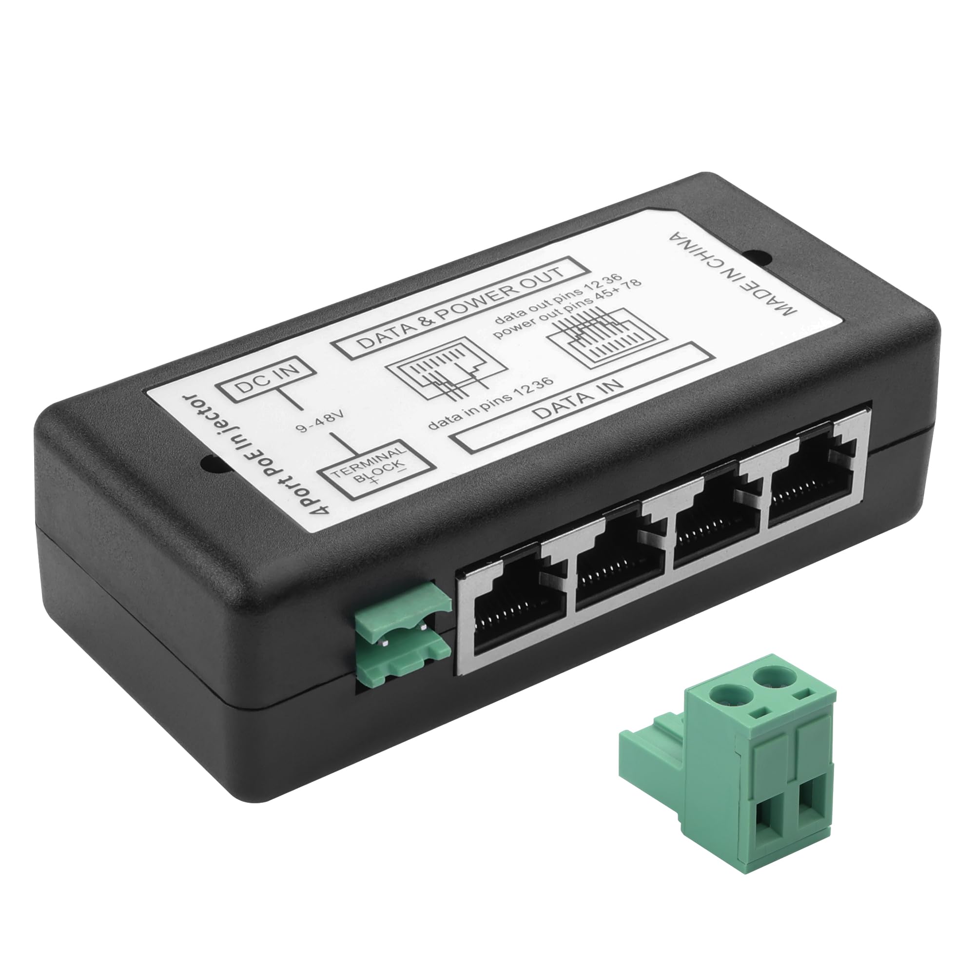 9V-48V 4 Port PoE Power Adapter YACSEJAO 4-Port Ethernet Power Supply for IP Cameras, Wireless APs & IoT Devices | 48V 120W DC Output with Terminal Block
