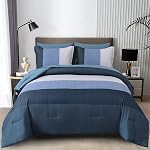 WONGS Bedding Grey Comforter Set King, Reversible Grey Striped Down Alternative Comforter for King Bed,3 Pieces (1 Comforter+2 Pillowcases), Boho Soft Microfiber Bedding Set 104"×90"