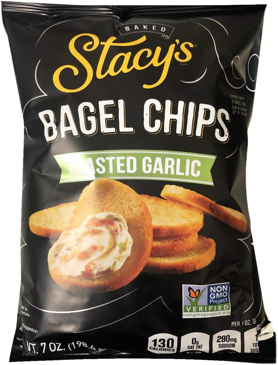 Stacy's Non GMO Baked Bagel Chips 7oz, 2 Pack (Toasted Garlic)