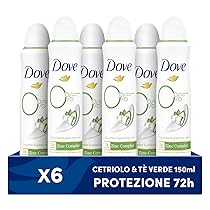 Dove Deodorante Spray Advanced Care 0% Go Fresh Cetriolo, Senza Alcol e Sali di Alluminio, Formula Idratante e Delicata, Pelle Asciutta Fino a 48 Ore, Deodorante Uomo e Donna, 6 Pezzi da 150ml