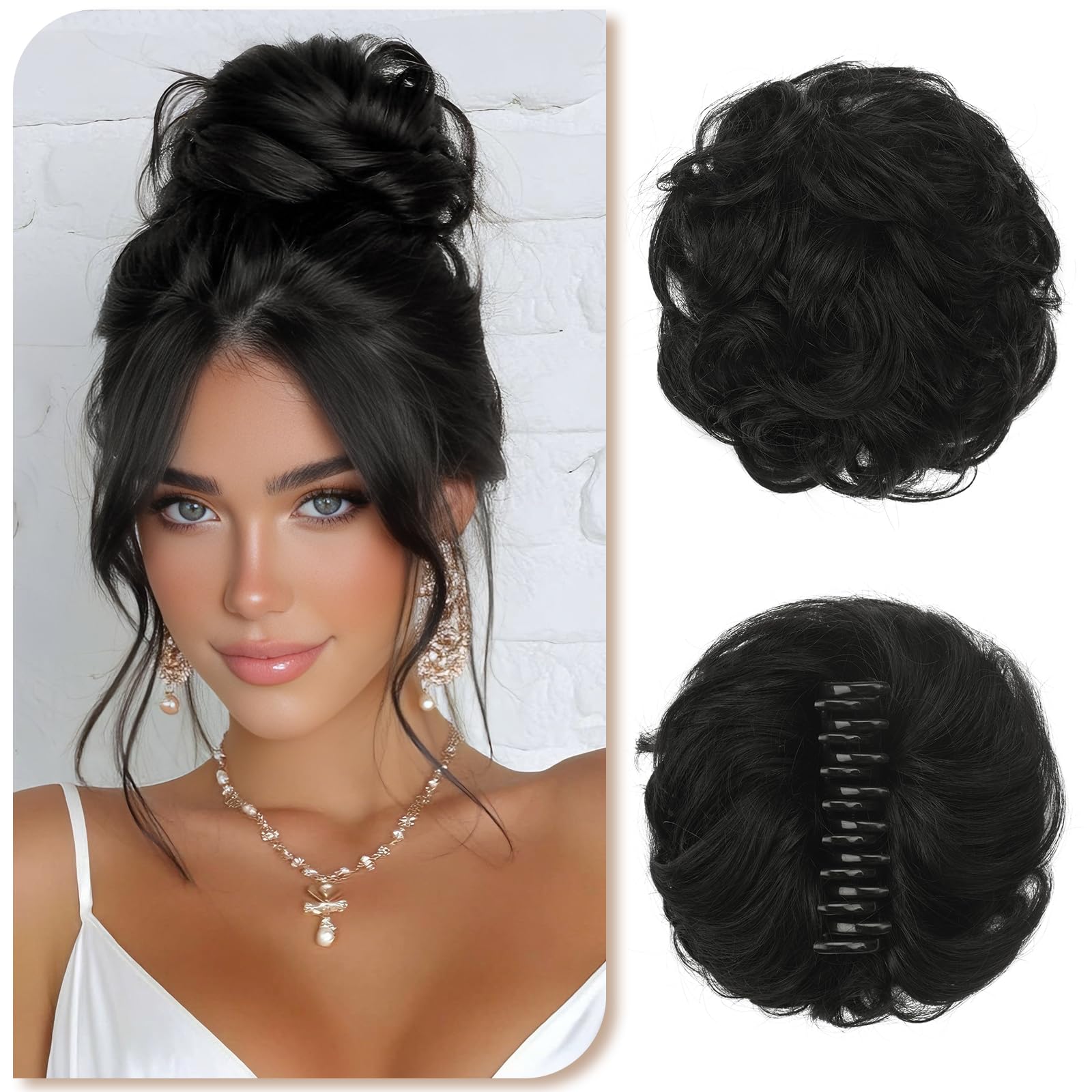 Sofeiyan Złączka do włosów Kok, Przedłużanie włosów 100% z ludzkich włosów, kręcone, kok z klipem, prawdziwe włosy, chignon, rozczochrany, updo, skręcona treska z klipem, dodatki do włosów dla kobiet