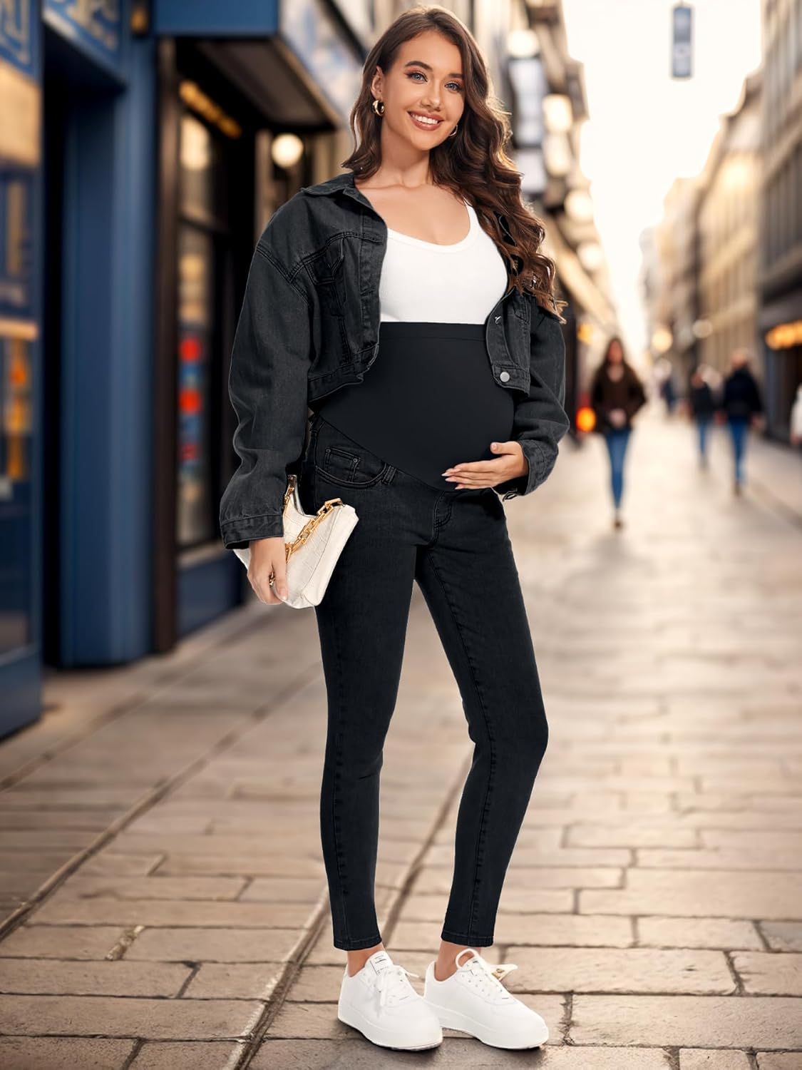 PACBREEZE Women’s Maternity Jeans Over Belly Skinny Stretchy Denim Pants Comfy Slim Pregnancy Pants