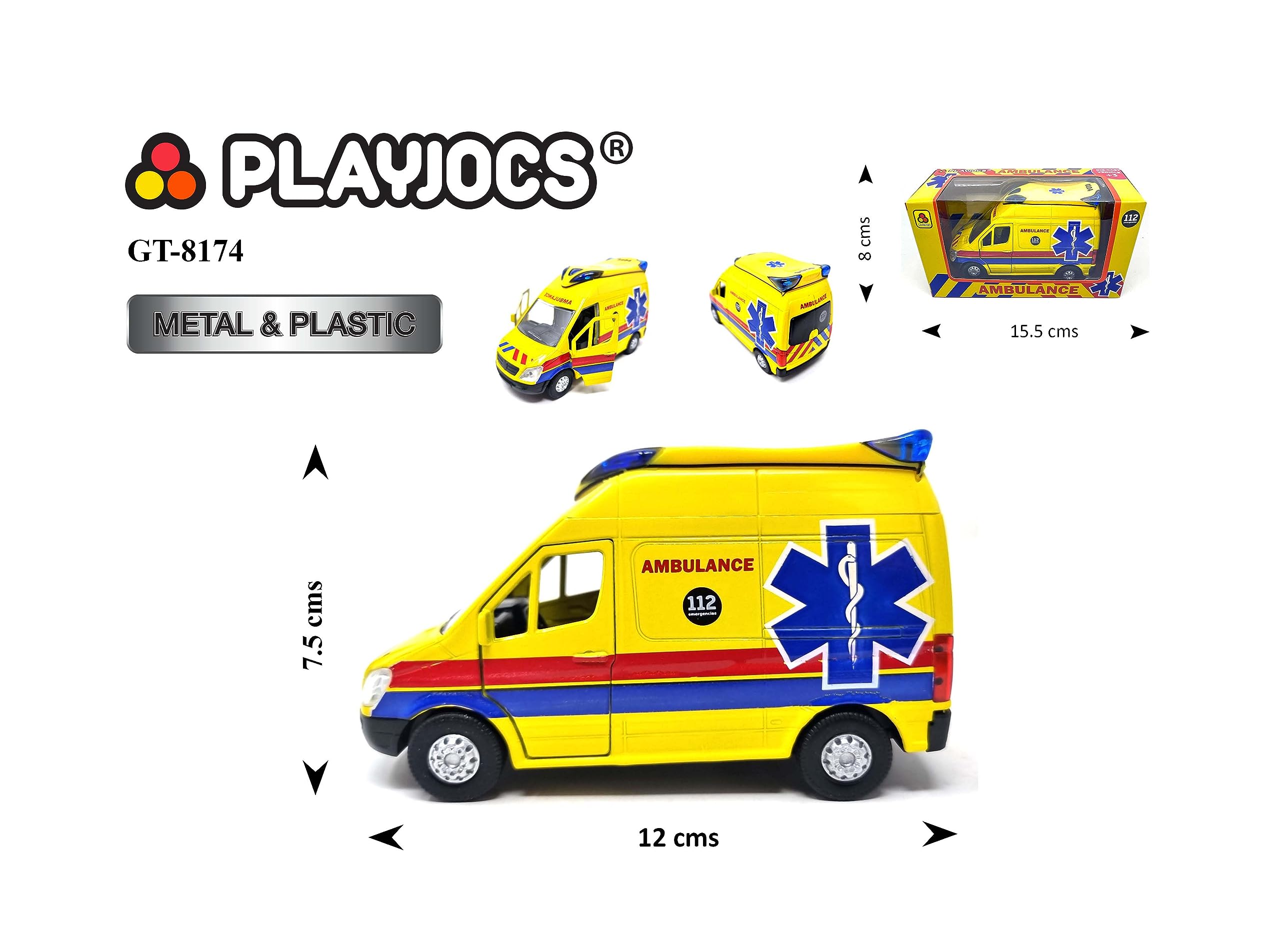 PLAYJOCS GT-8174 Ambulance.Vehículo metálico, Juguete para niños y coleccionistas.