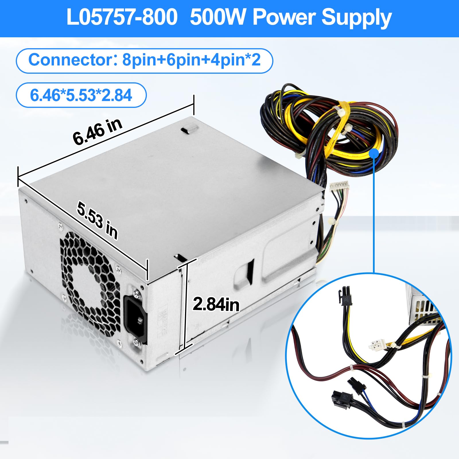 S-Union L05757-800 zasilacz przełączający 500 W kompatybilny z HP EliteDesk Z2 G4 800 880 600 G3 G5, model L05757-800 DPS-500AB-32 A, 795-0003UR 901759-011759-011759-01759-011759 3 zasilacz biurkowy