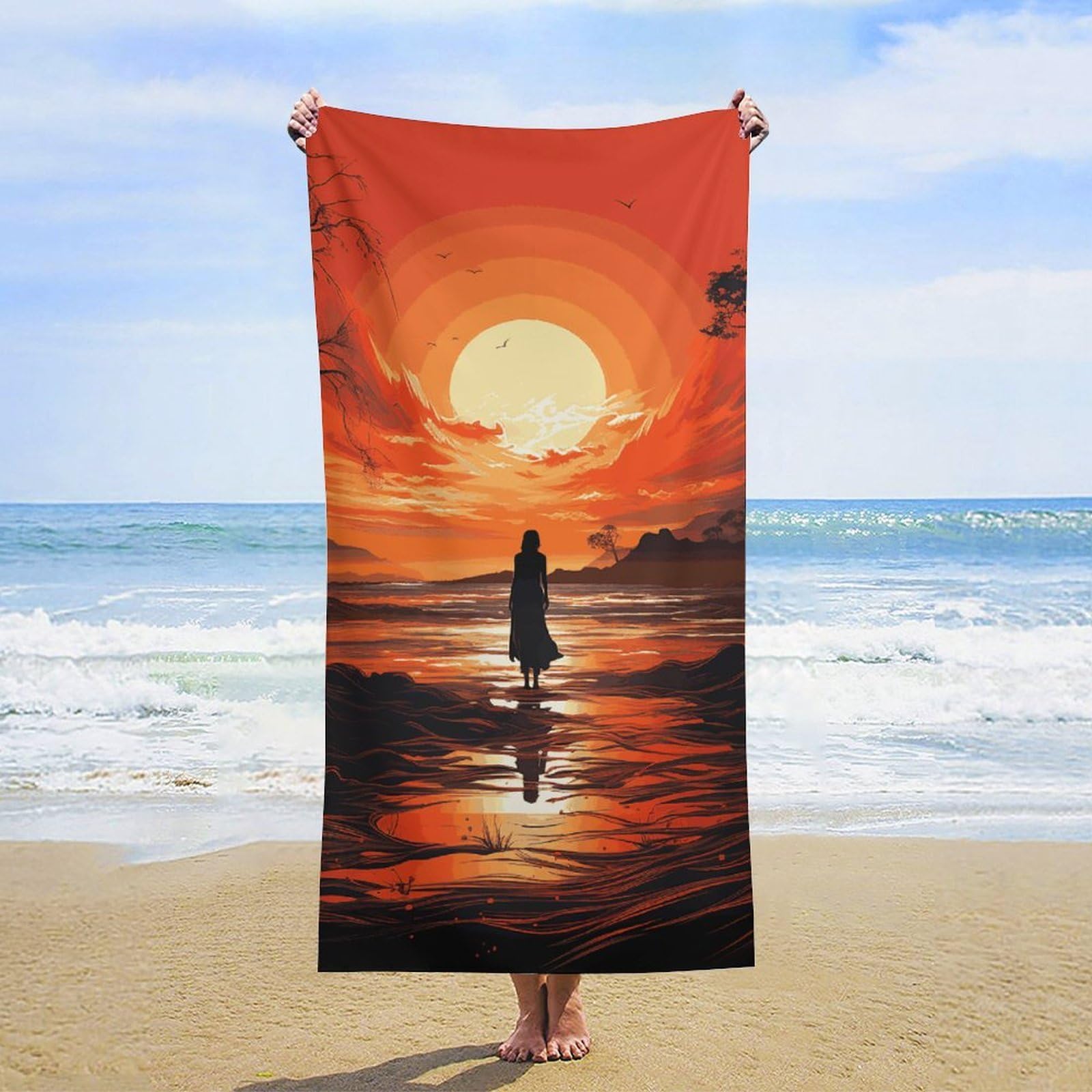 NTVOWPZO Flowing Silhouette Beach Towel Oversized Microfiber Bath Towels Lightweight Sand Proof Beach Towels Absorbent Pool Towels for Swimming Yoga Bathroom Towel 31.5" X 63"