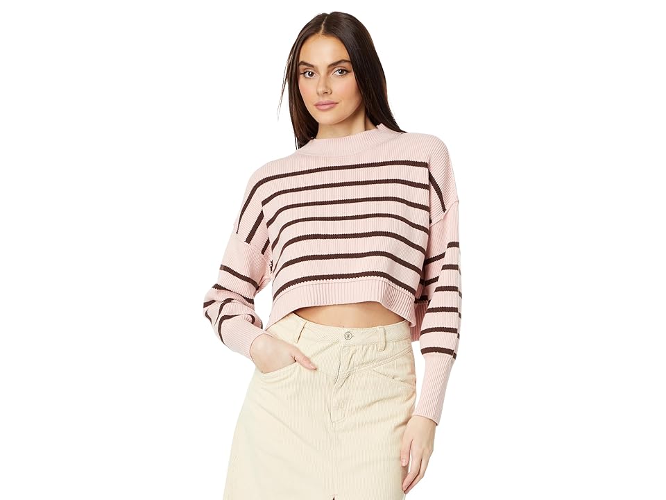 Free People Stripe Easy Street Crop Pullover (Pink Lotus Combo) Women's Clothing INTERNATIONAL SHIPPING