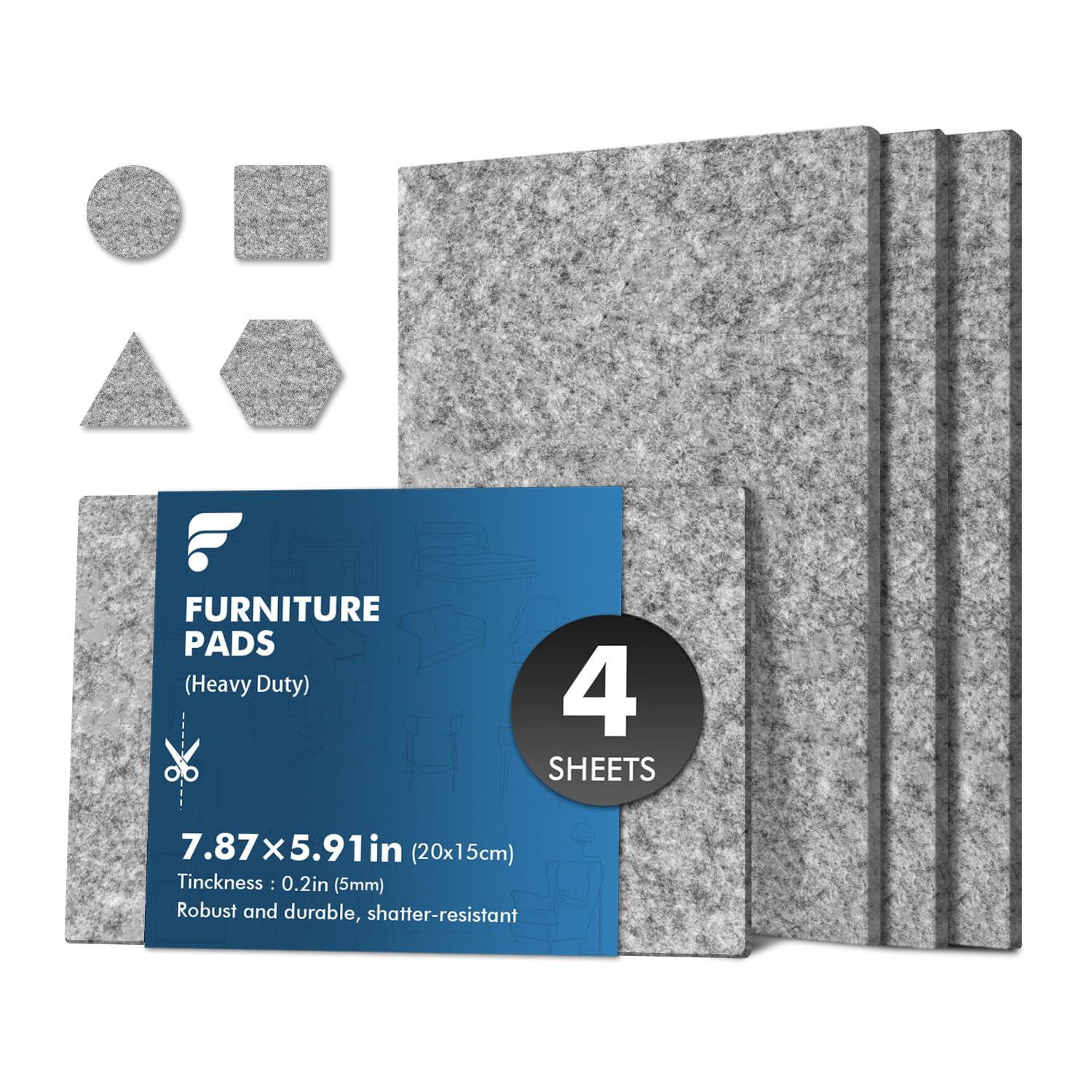 Furniture Pads Floor Protectors 4 Sheets, Diy Felt Pads For Furniture Feet, Premium 7.87X5.91in Heavy Duty Grey Felt Sheets, For Hardwood Floors, Non 761062962742