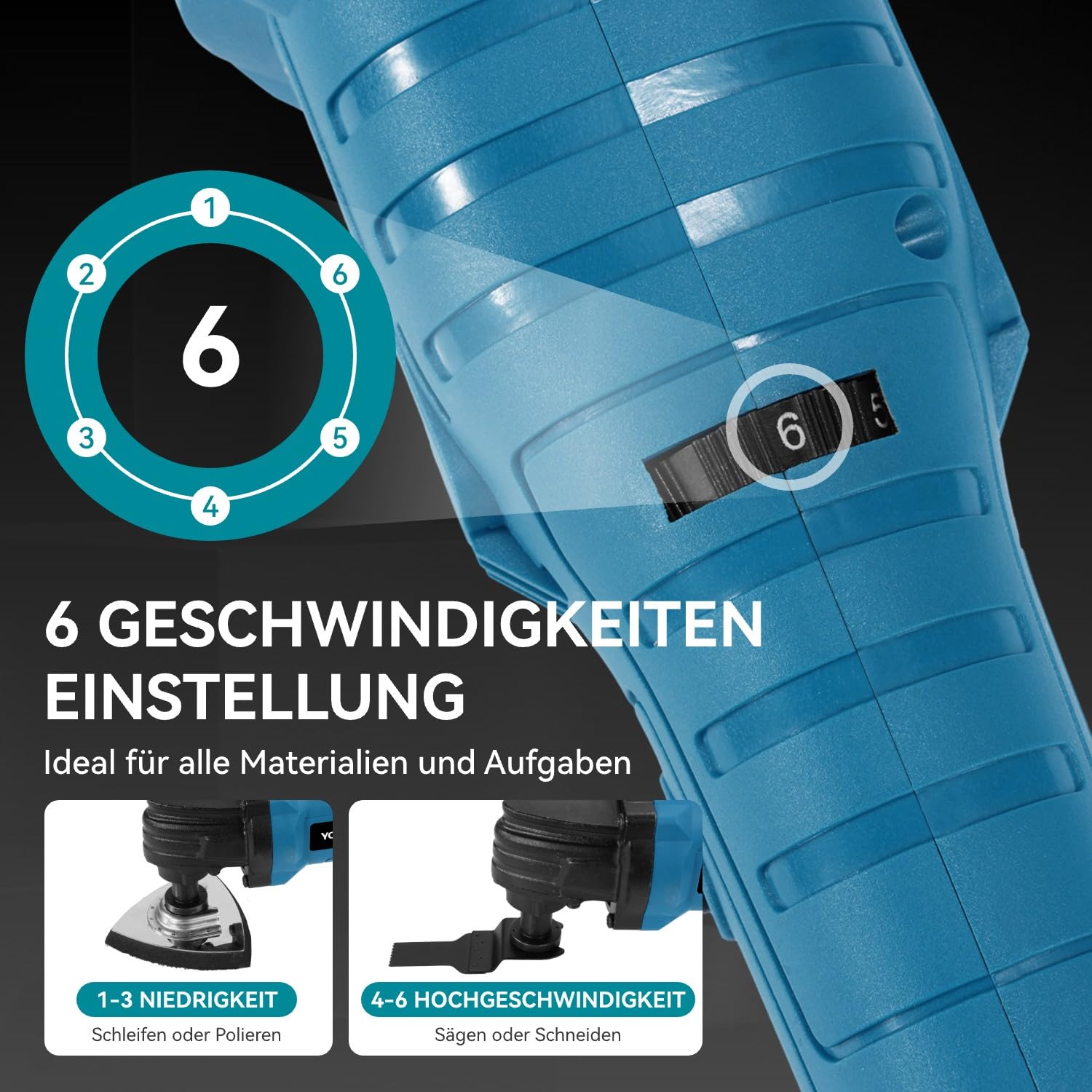 Multiutensile Oscillante A Batteria Yofidra - 6 Velocità, 11000 Giri/min, Con 2 Batterie 2.0 Ah Per Taglio E Levigatura