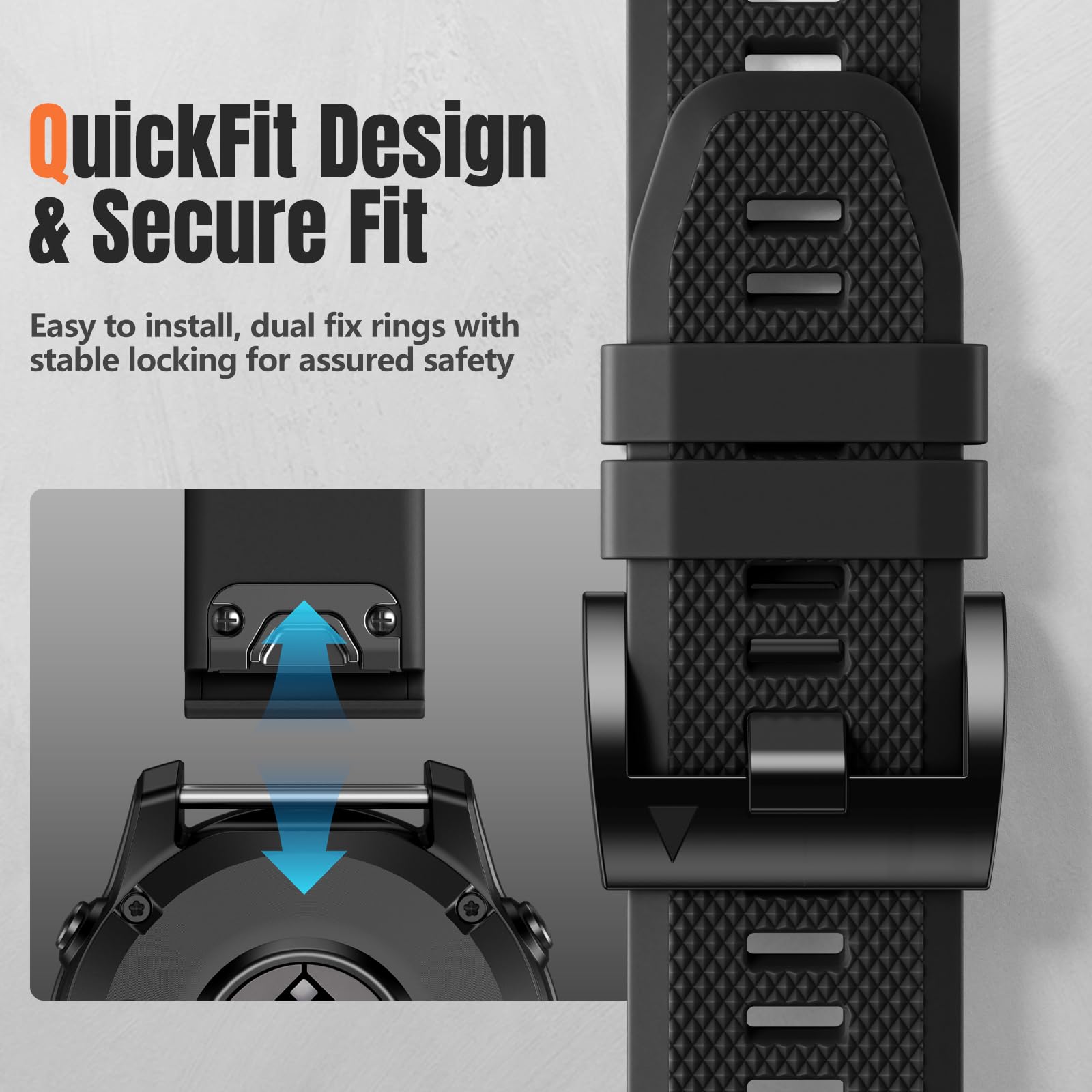 Laffav Pasek kompatybilny z Garmin Fenix 6X Pro – QuickFit 26 mm pasek do zegarka Fenix 6X, Fenix 7X Pro Fenix 7X Fenix 8, sportowy, silikonowy pasek zapasowy do Fenix 5X 3 Epix Pro Gen 2 51 mm