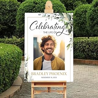 Personalized Editable Funeral Welcome Sign, Greenery Leaves Funeral Welcome Sign Memorial Sign Template For Man Funeral Sign Poster For Man Memorial Service Sign, In Loving Memory Welcome Sign