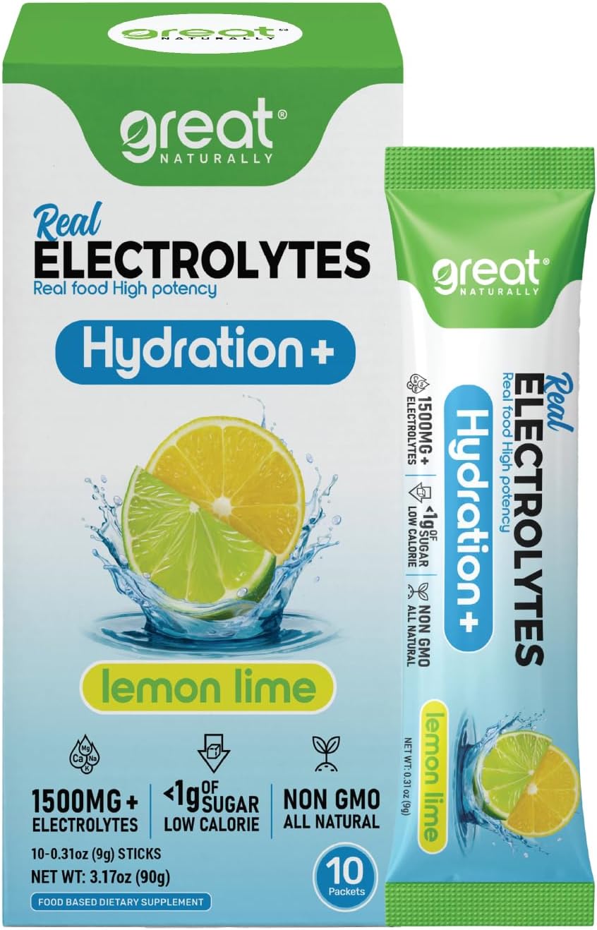 Hydration+ Strawberry Lemonade | Real Food High-Potency Hydration with Magnesium Glycinate, Potassium & Sodium | Electrolyte Supplement | 10 Stick Packs (3.17 oz, Strawberry Lemonade)