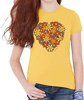 Youth Girls Crew Tee - I Heart Flowers, Butter T-Shirt - Changes from Purple to Vibrant colors in the Sun - 100% Combed, Ring-Spun Cotton, Short Sleeve - Size YXL