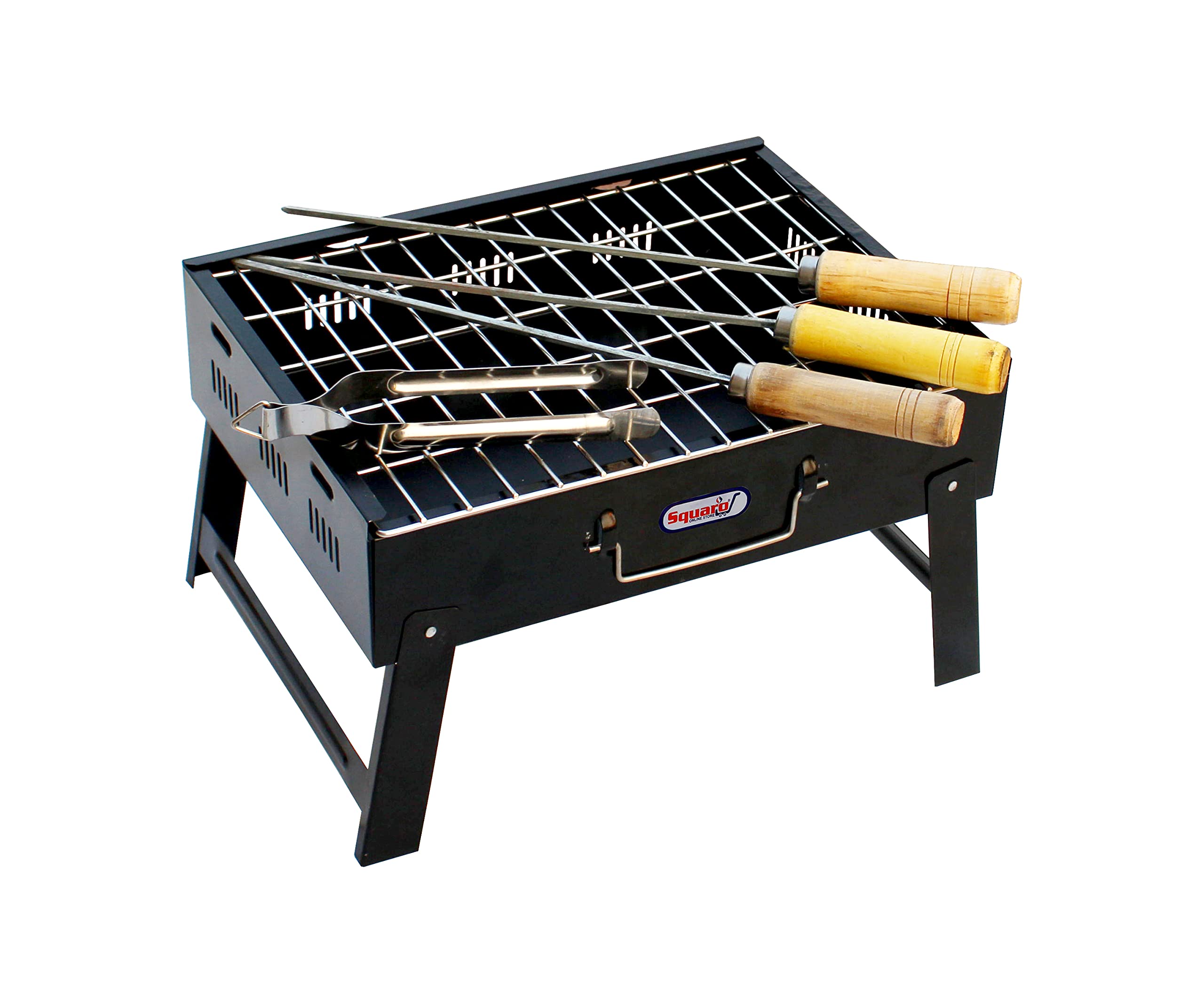 SQUARO Folding Portable Barbecue charcoal Grill Set Tandoor Chiken Papad Vegetable Roaster for Home BBQ Grill Tools for Outdoor Grilling Cooking Camping Hiking Picnics Tailgating (Set of 1)